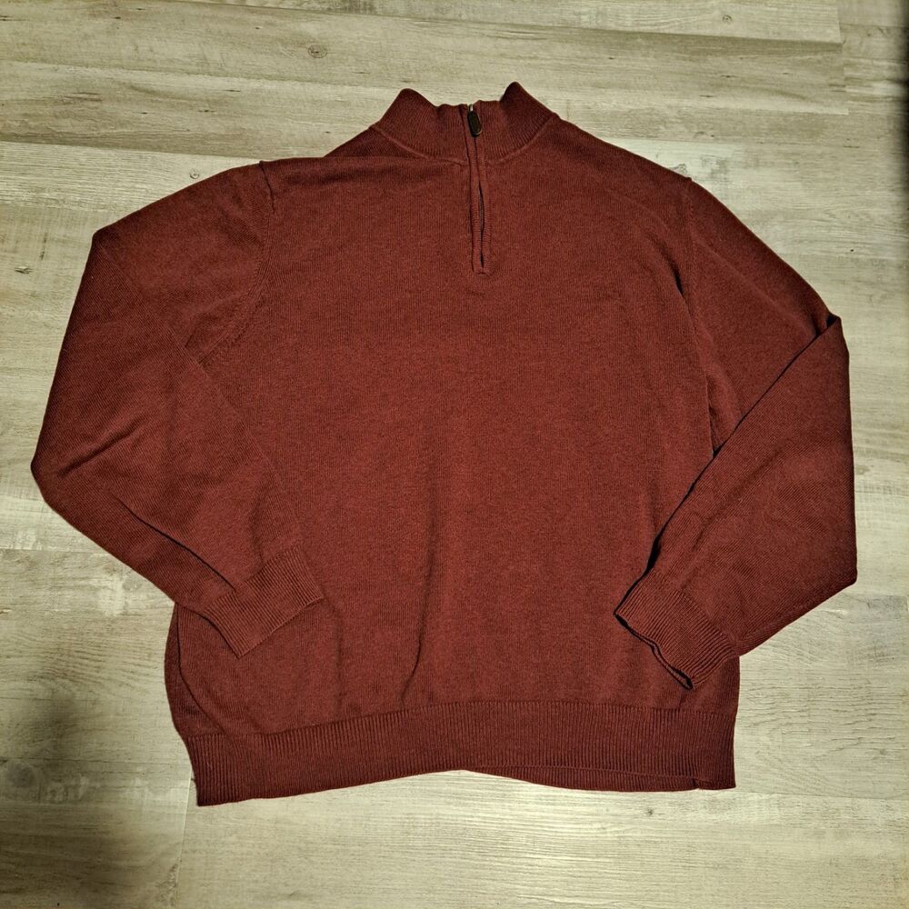 Eddie Bauer Red Cotton Cashmere 1/4 Zip Pullover‎ Sweater Men's Size XL